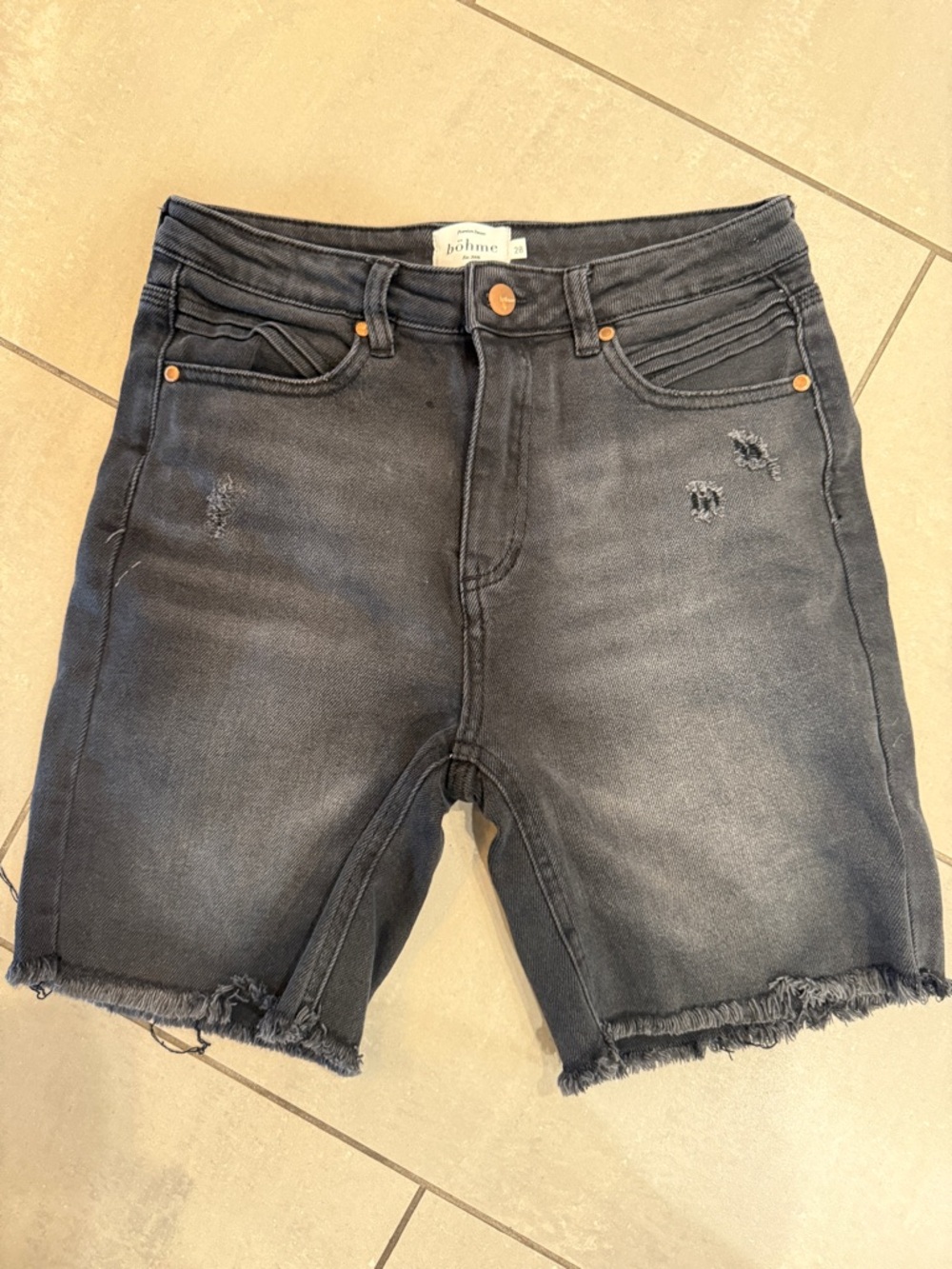 Bohme High-Rise Frayed Hem Black Denim Shorts